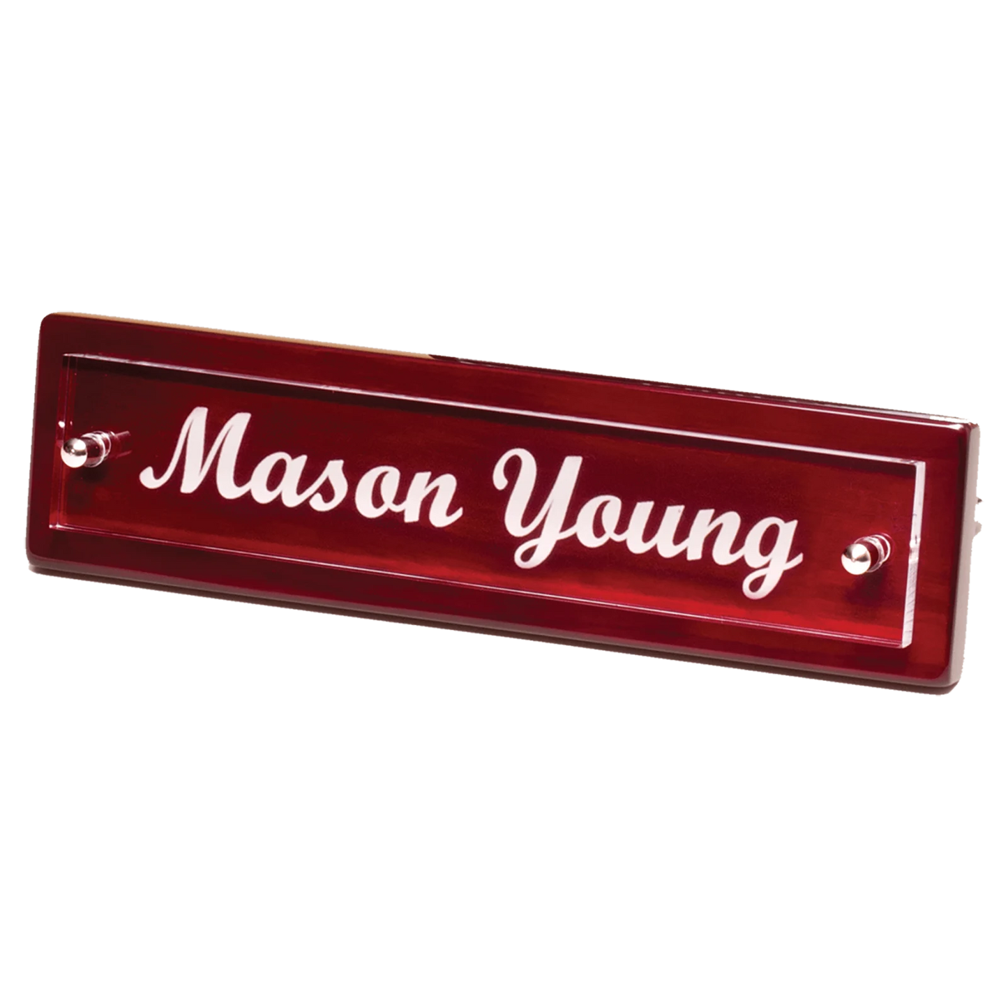 Nameplate with Acrylic Engraving Plate and Two Silver Posts (Rosewood Piano Finish)