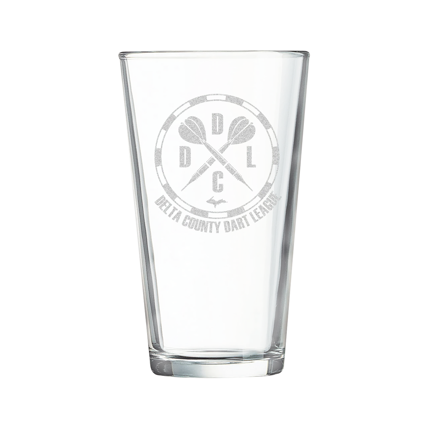 Delta County Dart League Etched Pint Glass