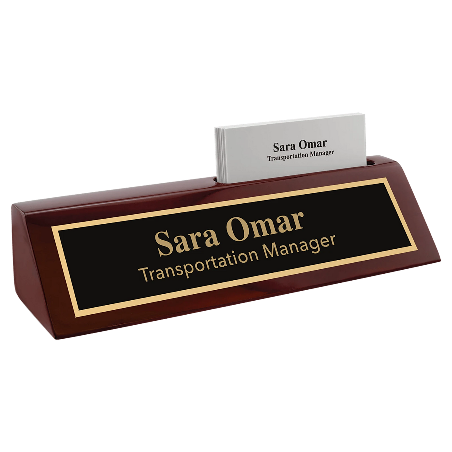 Rosewood Piano Finish Desk Wedge with Business Card Holder