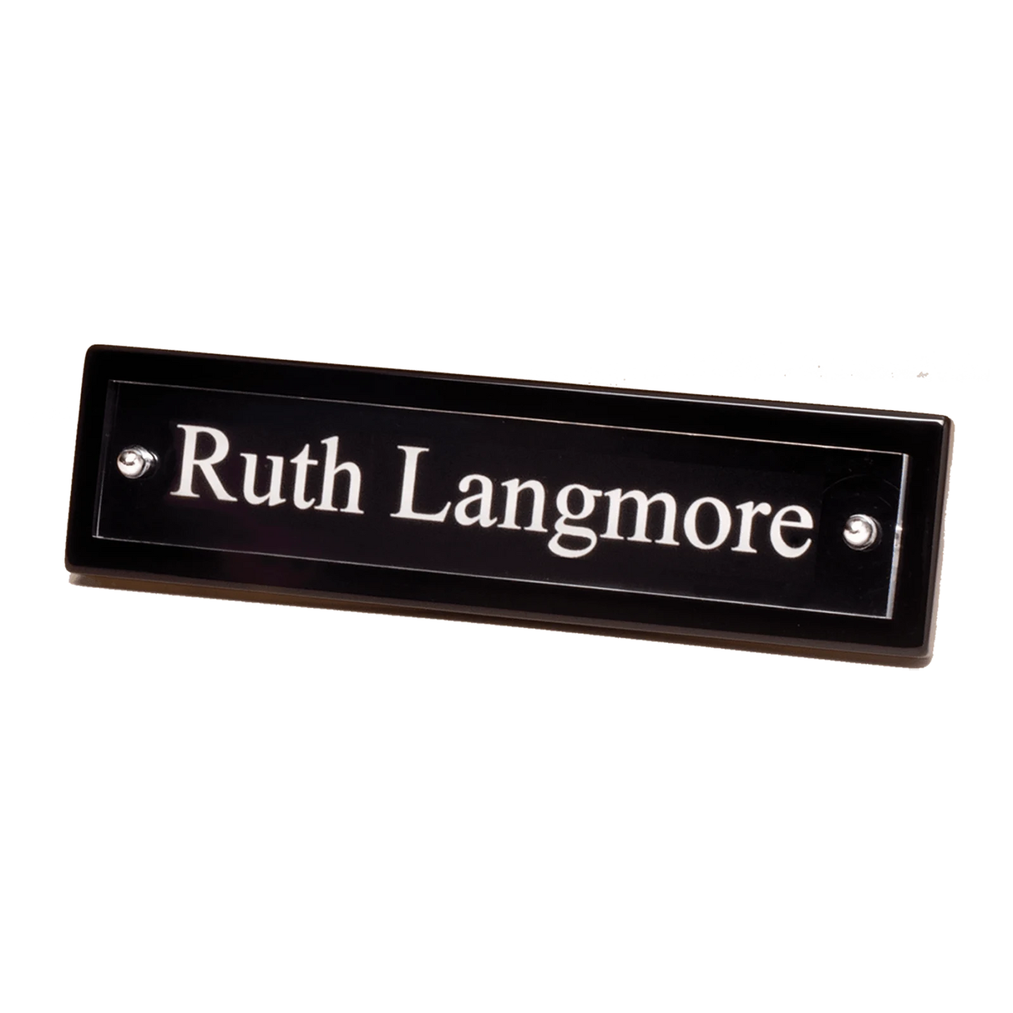 Nameplate with Acrylic Engraving Plate and Two Silver Posts (Black Piano Finish)
