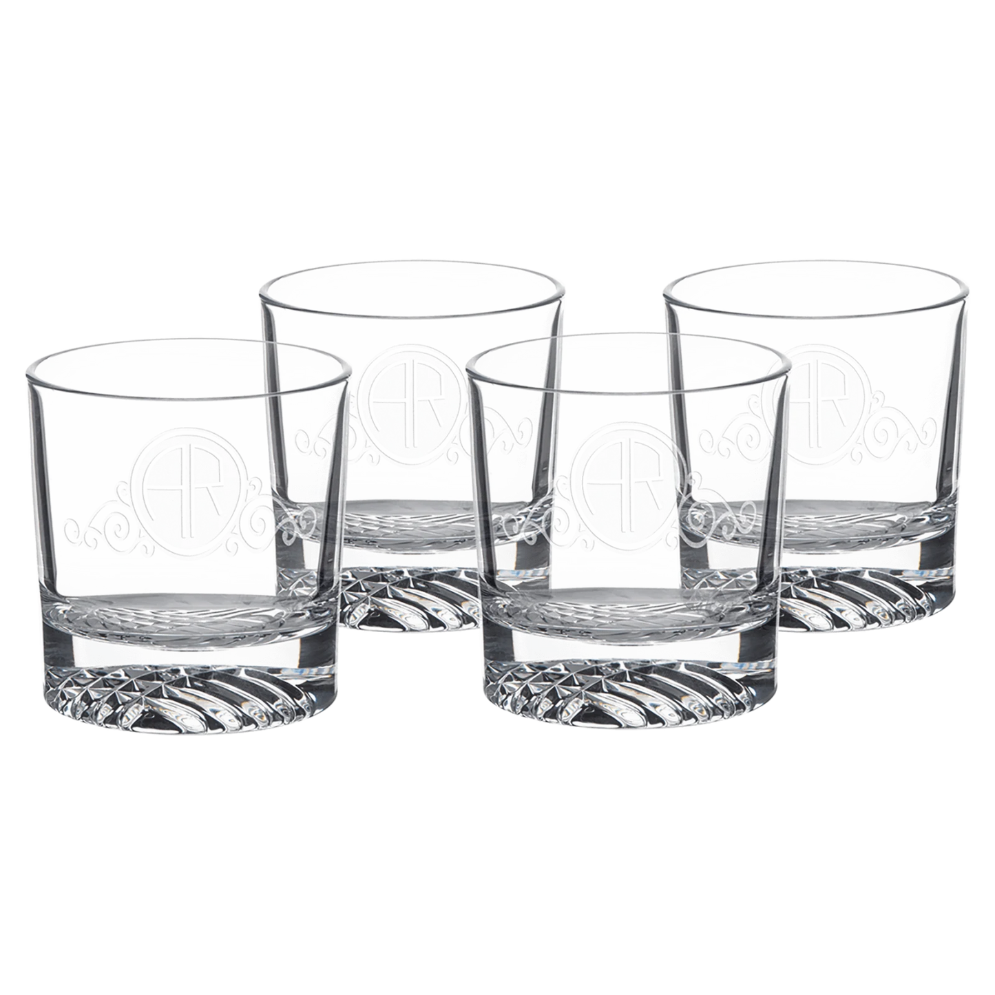 Four 9 oz. Round Rocks Glasses in Black Gift Box