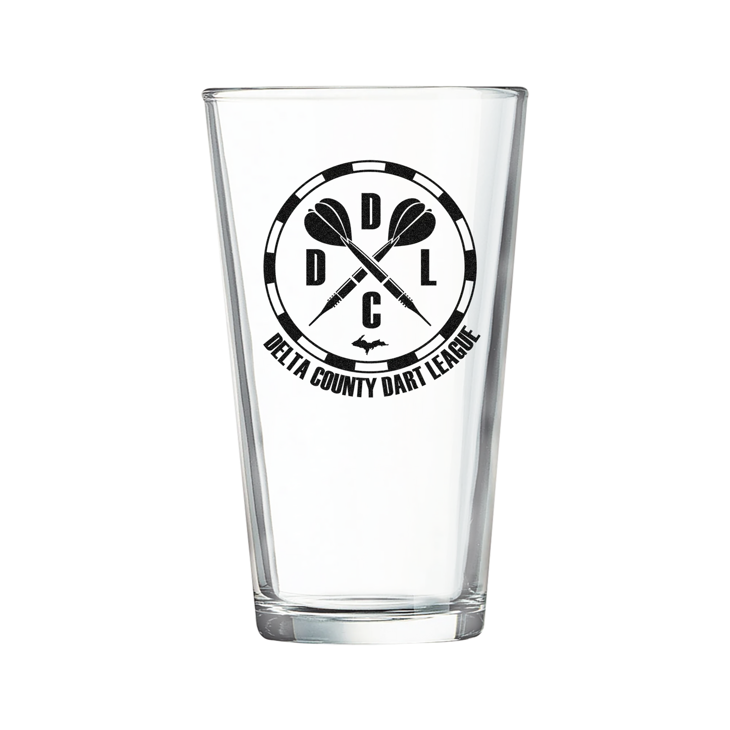 Delta County Dart League Etched Pint Glass
