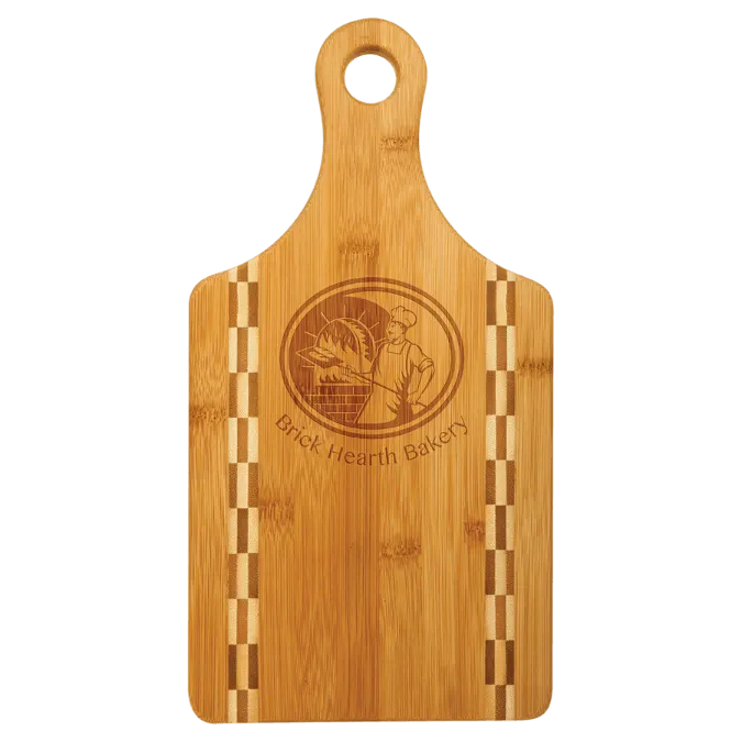 Paddle Shaped Bamboo Cutting Board with Butcher Block Inlay