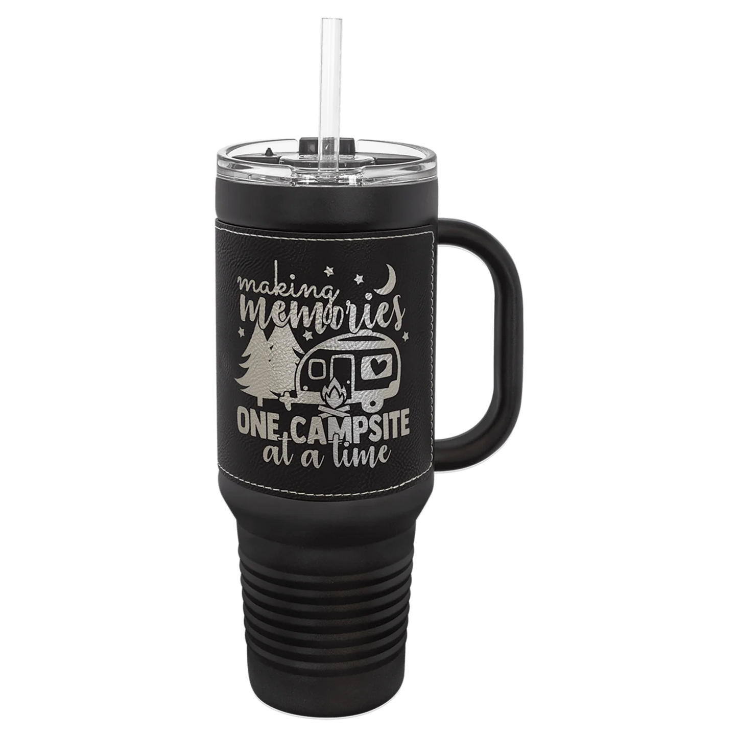 40 oz. Leatherette Travel Mug with Handle and Straw (Polar Camel)
