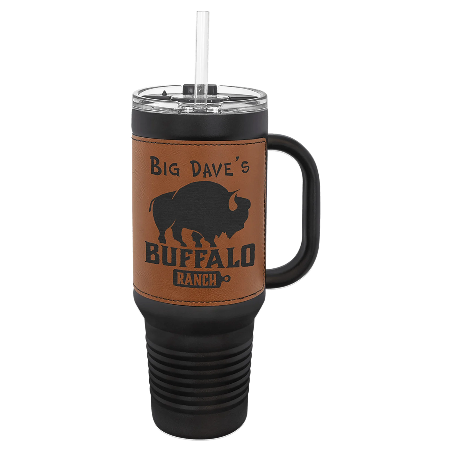 40 oz. Leatherette Travel Mug with Handle and Straw (Polar Camel)