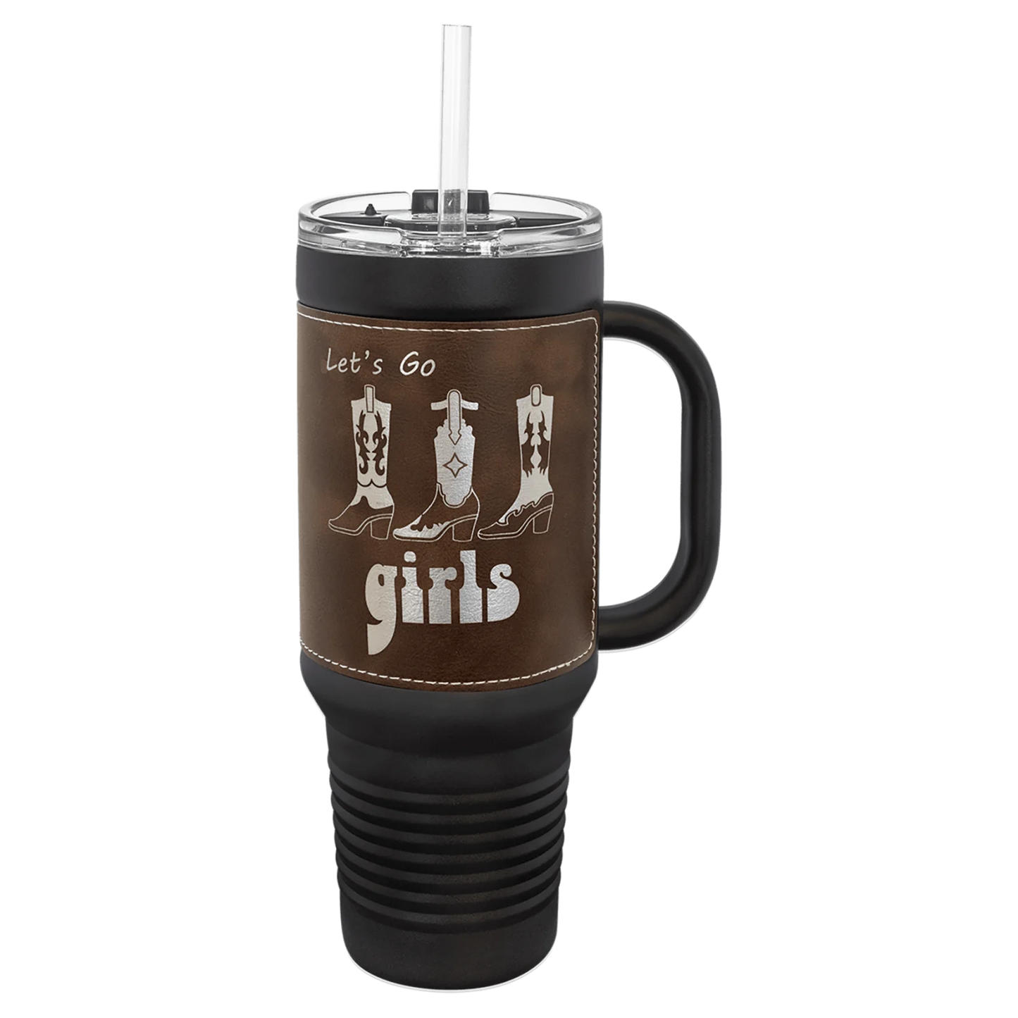 40 oz. Leatherette Travel Mug with Handle and Straw (Polar Camel)