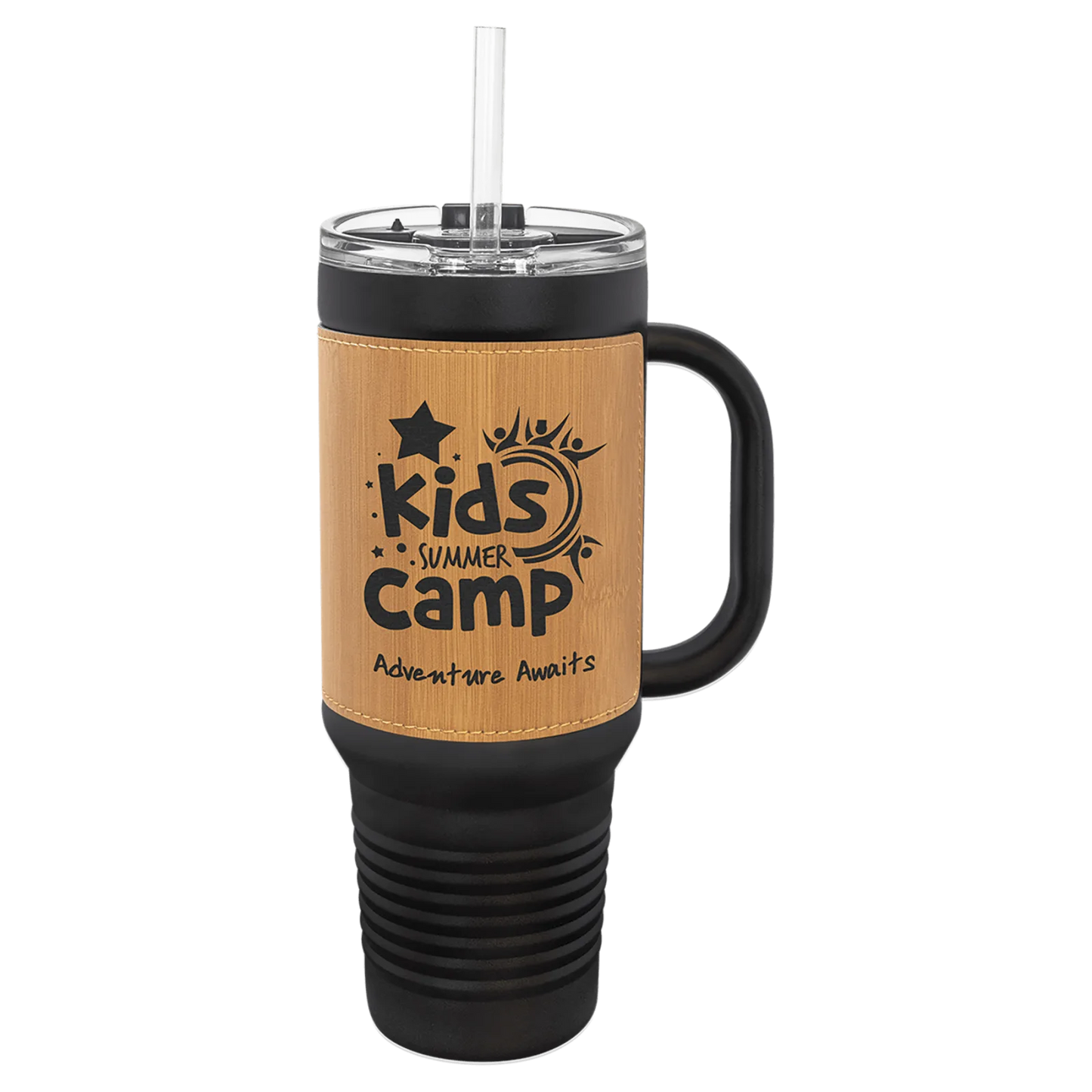 40 oz. Leatherette Travel Mug with Handle and Straw (Polar Camel)