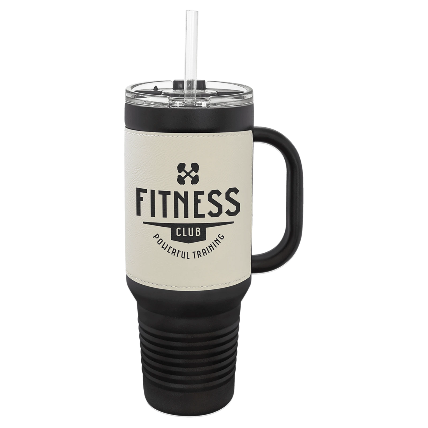 40 oz. Leatherette Travel Mug with Handle and Straw (Polar Camel)
