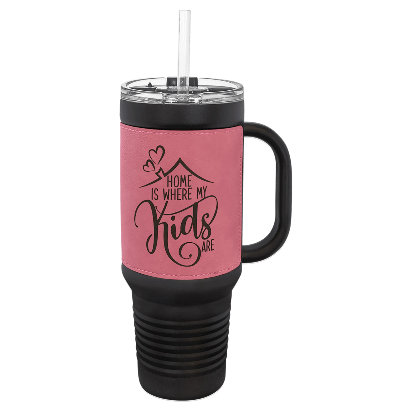 40 oz. Leatherette Travel Mug with Handle and Straw (Polar Camel)