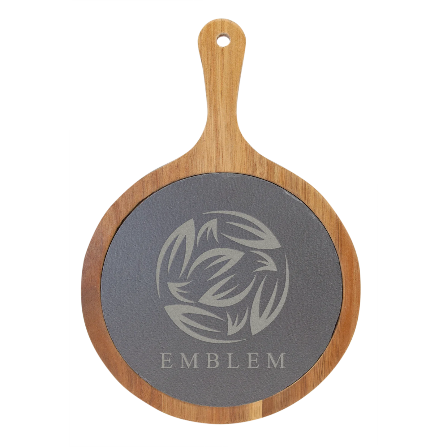 Round Acacia Wood and Slate Serving Board with Handle